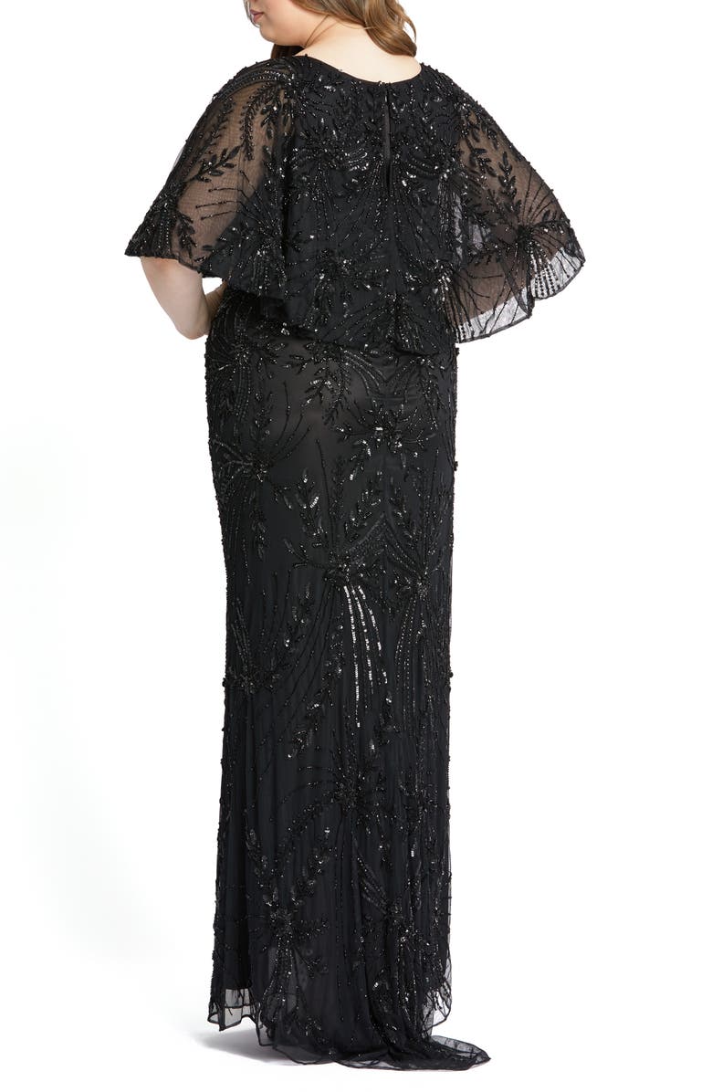 Mac Duggal Beaded Cape Sleeve Column Gown, Alternate, color, 