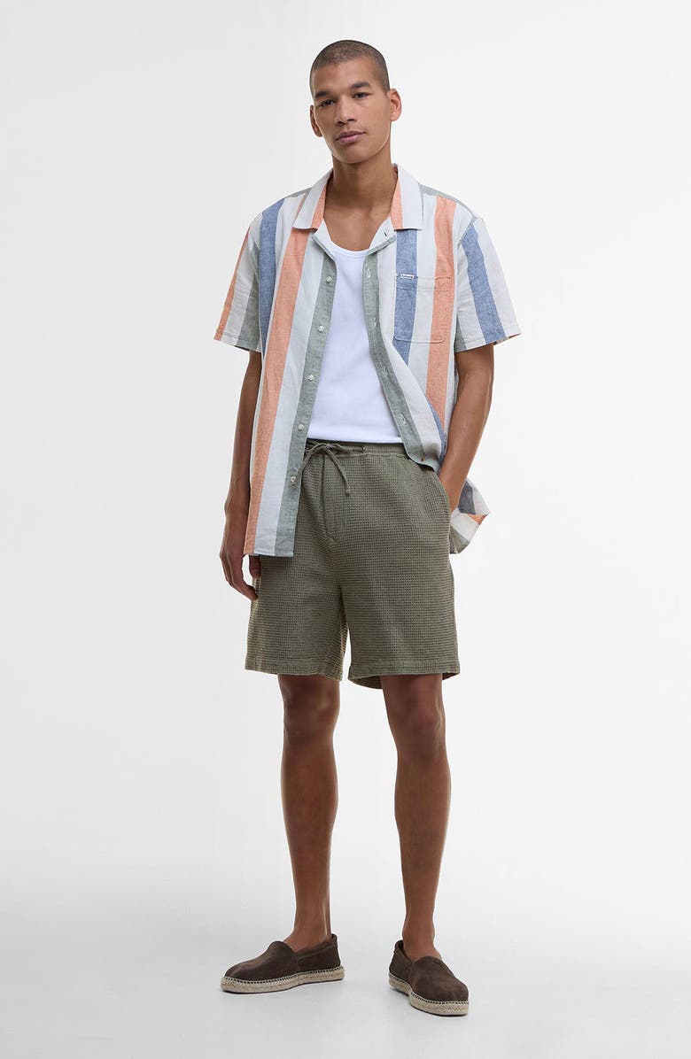 Barbour Clearwell Regular Fit Stripe Linen & Cotton Camp Shirt, Alternate, color, Whisper White