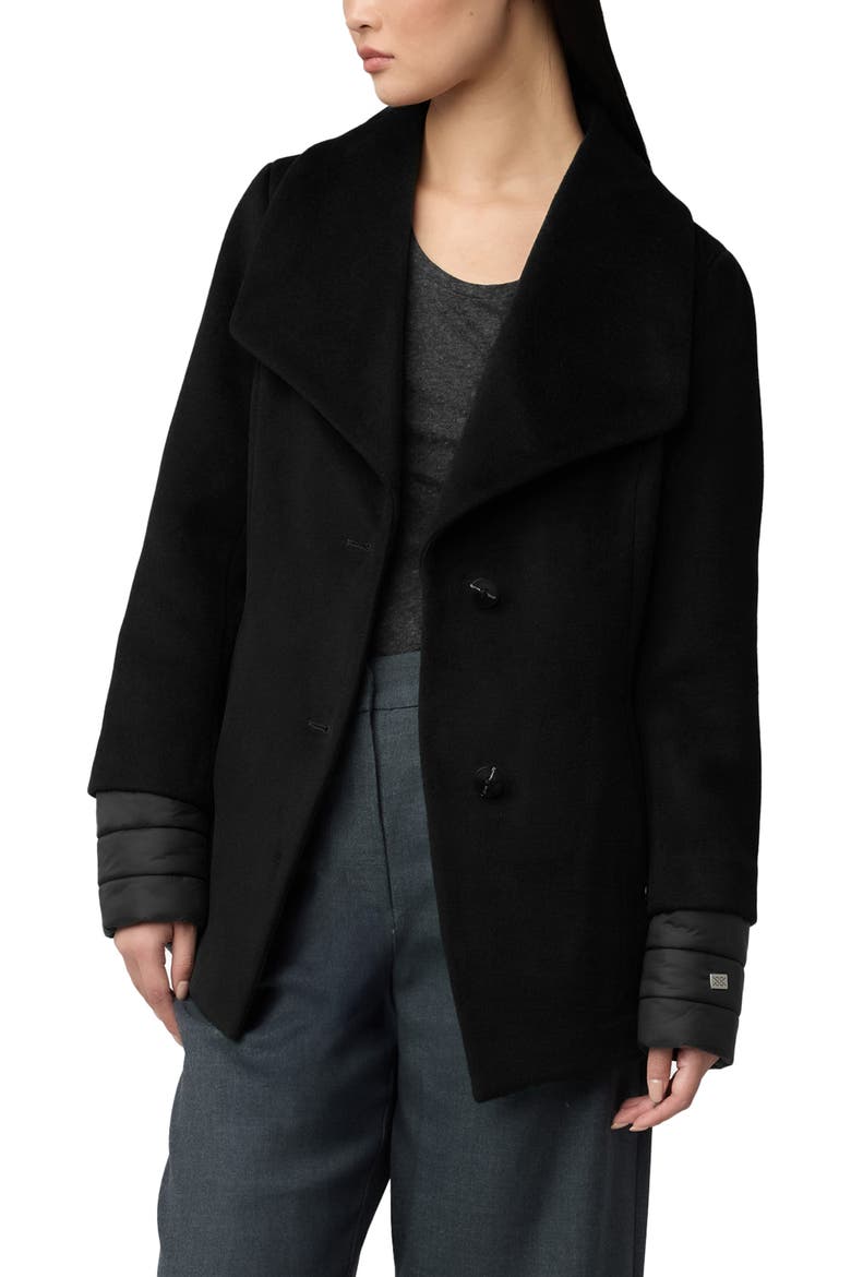 Freida Mixed Media Coat with Removable Puffer Bib, Alternate, color, BLACK