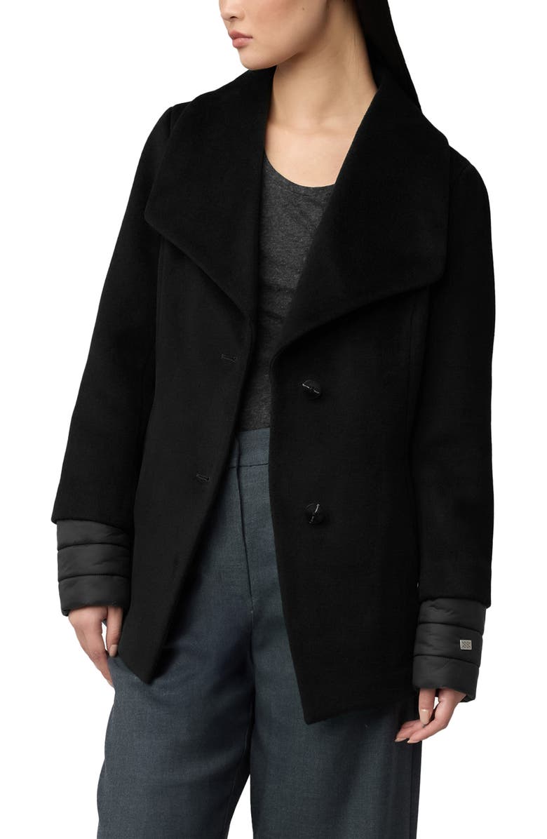 Soia & Kyo Freida Mixed Media Coat with Removable Puffer Bib, Alternate, color, Black