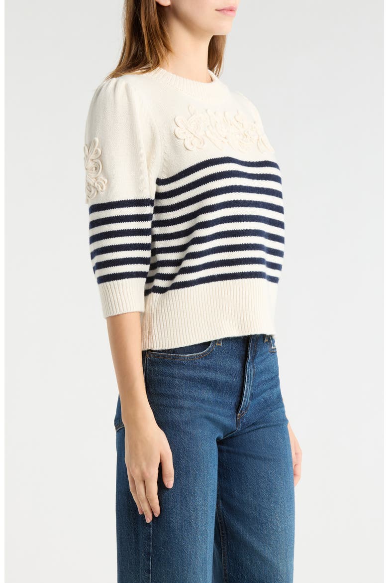Martha Placed Stripe Floral Appliqué Sweater, Alternate, color, IVORY NAVY FLORAL STRIPE