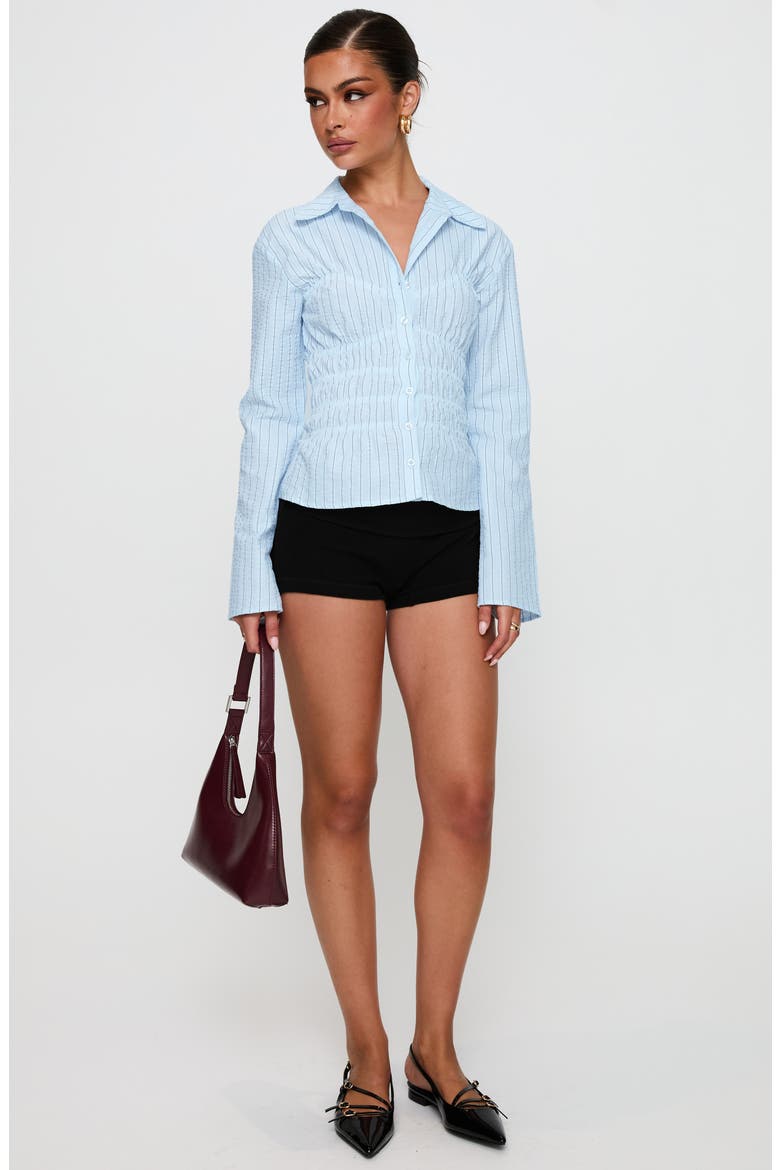 Lisel Stripe Shirred Button-Up Shirt, Alternate, color, STRIPE