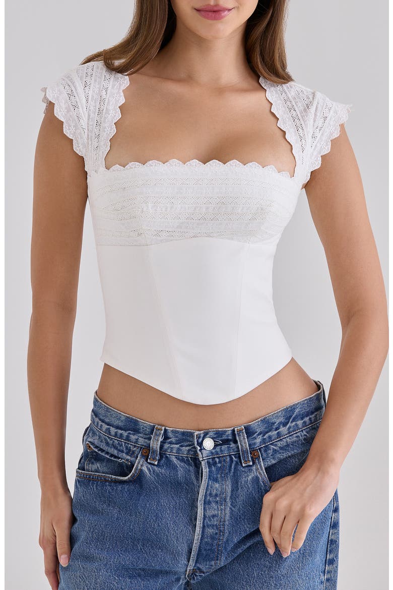 Fiorella Broderie Cap Sleeve Crop Top, Alternate, color, WHITE