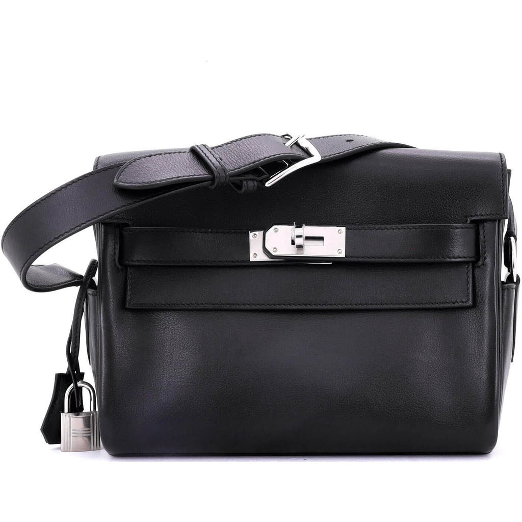 Pre-owned Hermes Hermes Kelly Messenger Bag Evergrain Pm In Black
