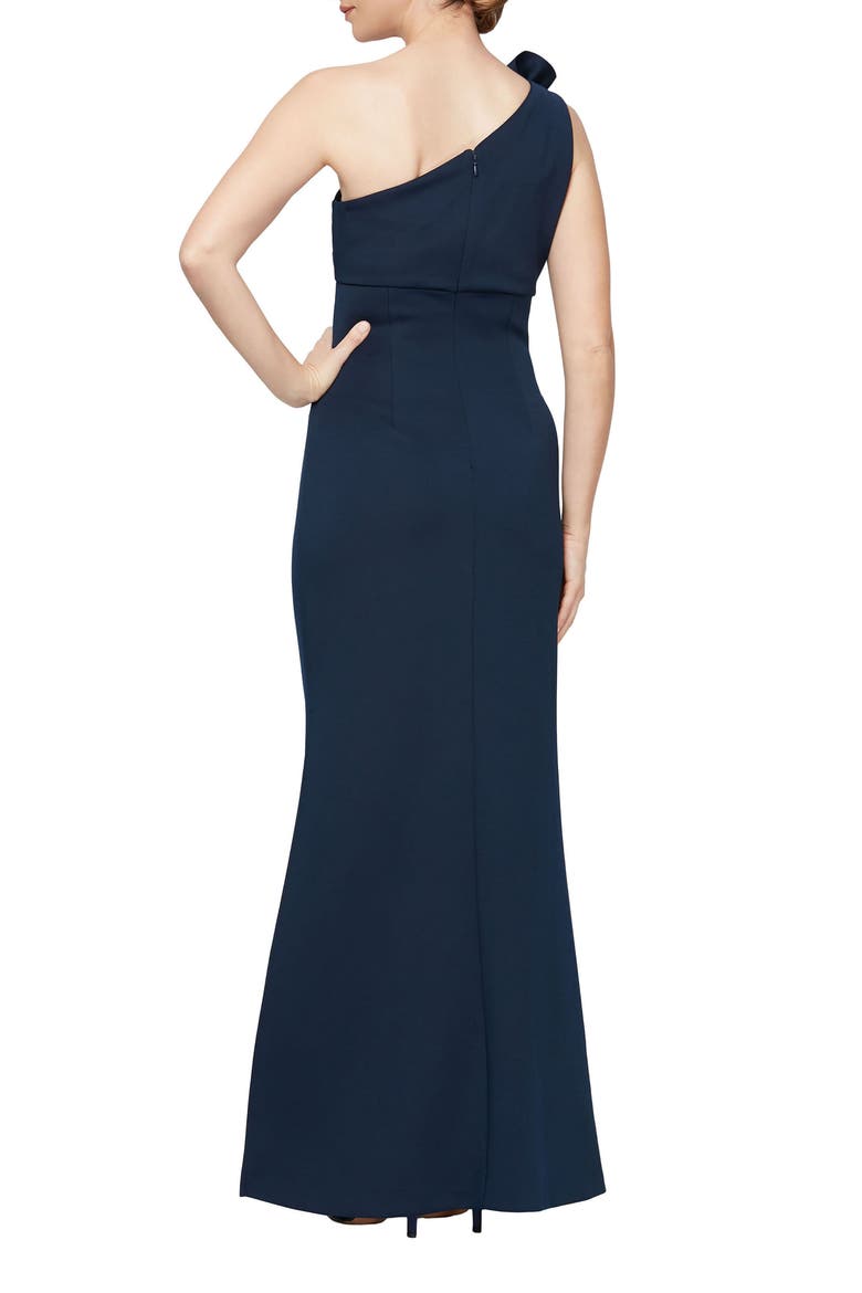 Floral Detail One-Shoulder Gown, Alternate, color, NAVY