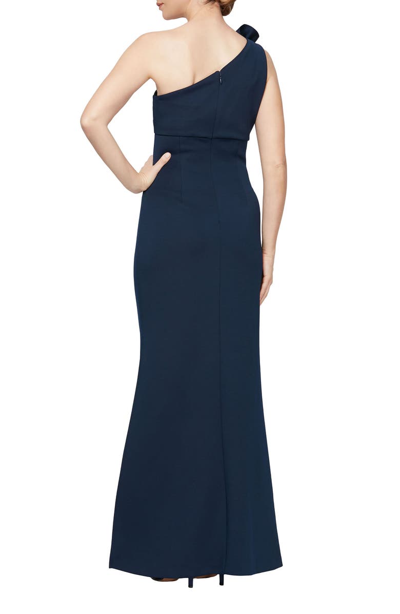 SL FASHIONS Floral Detail One-Shoulder Gown, Alternate, color, Navy