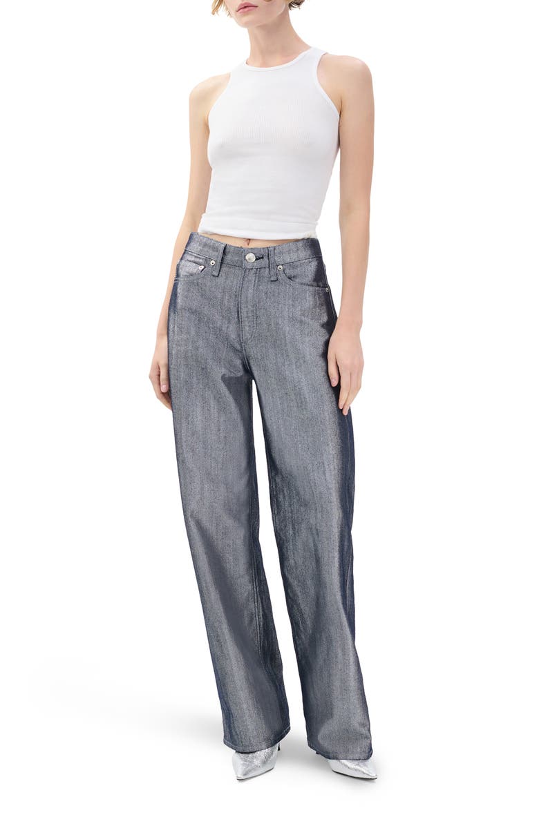 rag & bone Logan Coated Wide Leg Jeans, Alternate, color, Indigo Silver Lurex