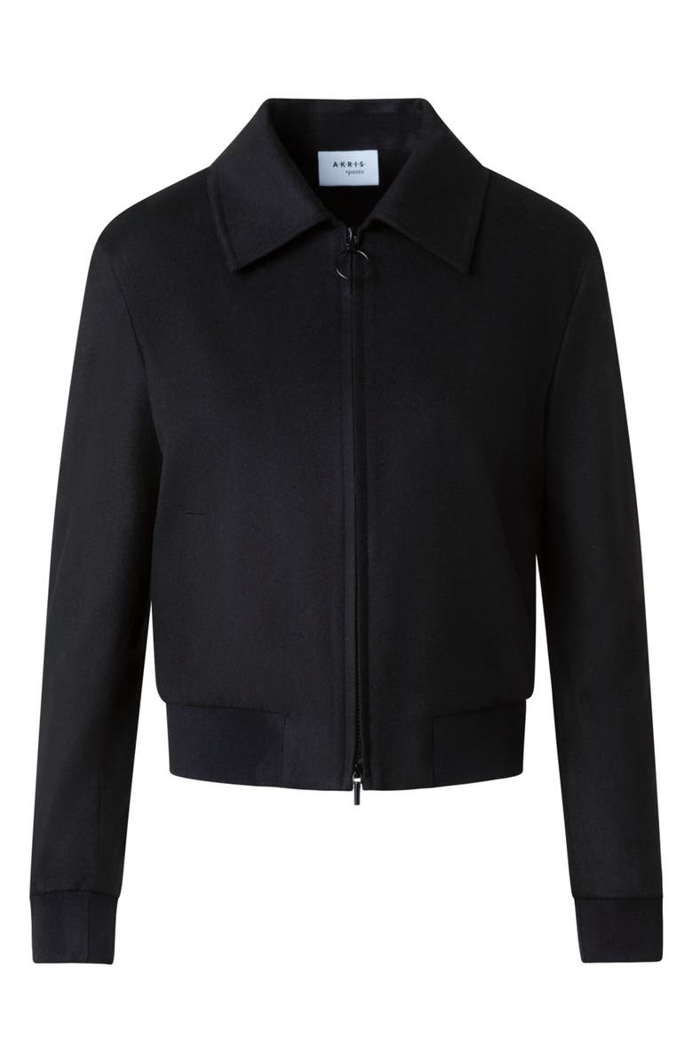 Akris punto Wool Blend Crop Bomber Jacket, Alternate, color, Black