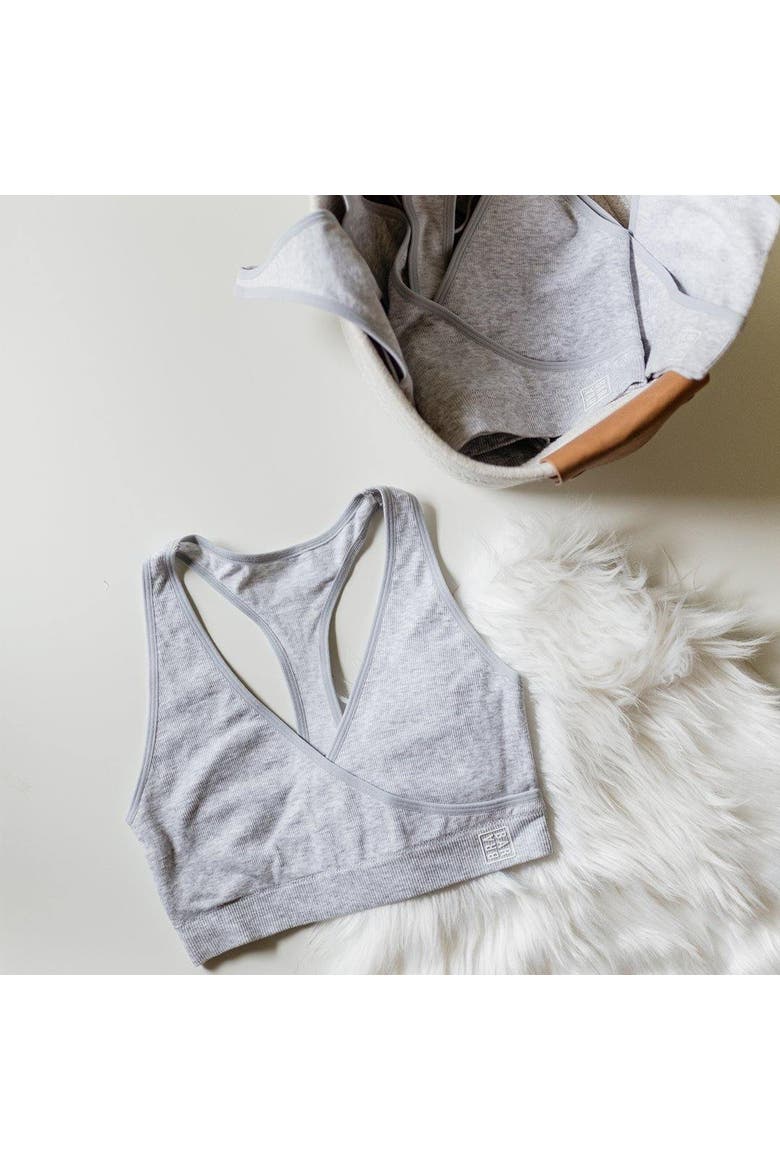 Cotton Stretch Rib Racerback Sports Bra, Alternate, color, Grey Heather