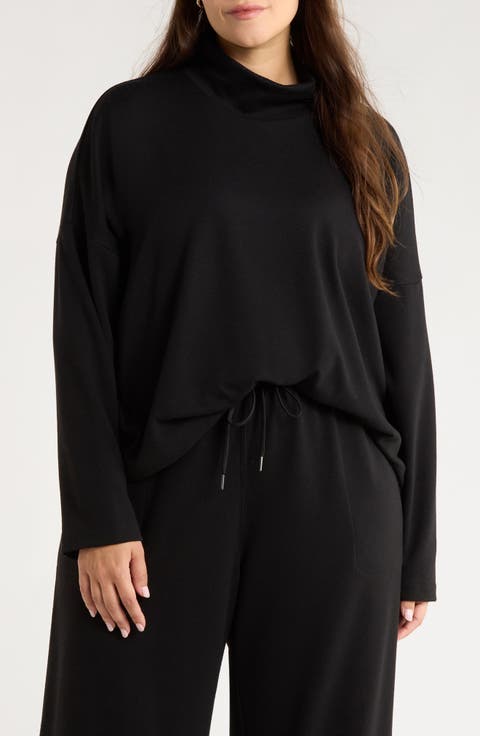 Drop Shoulder Turtleneck Top (Plus)