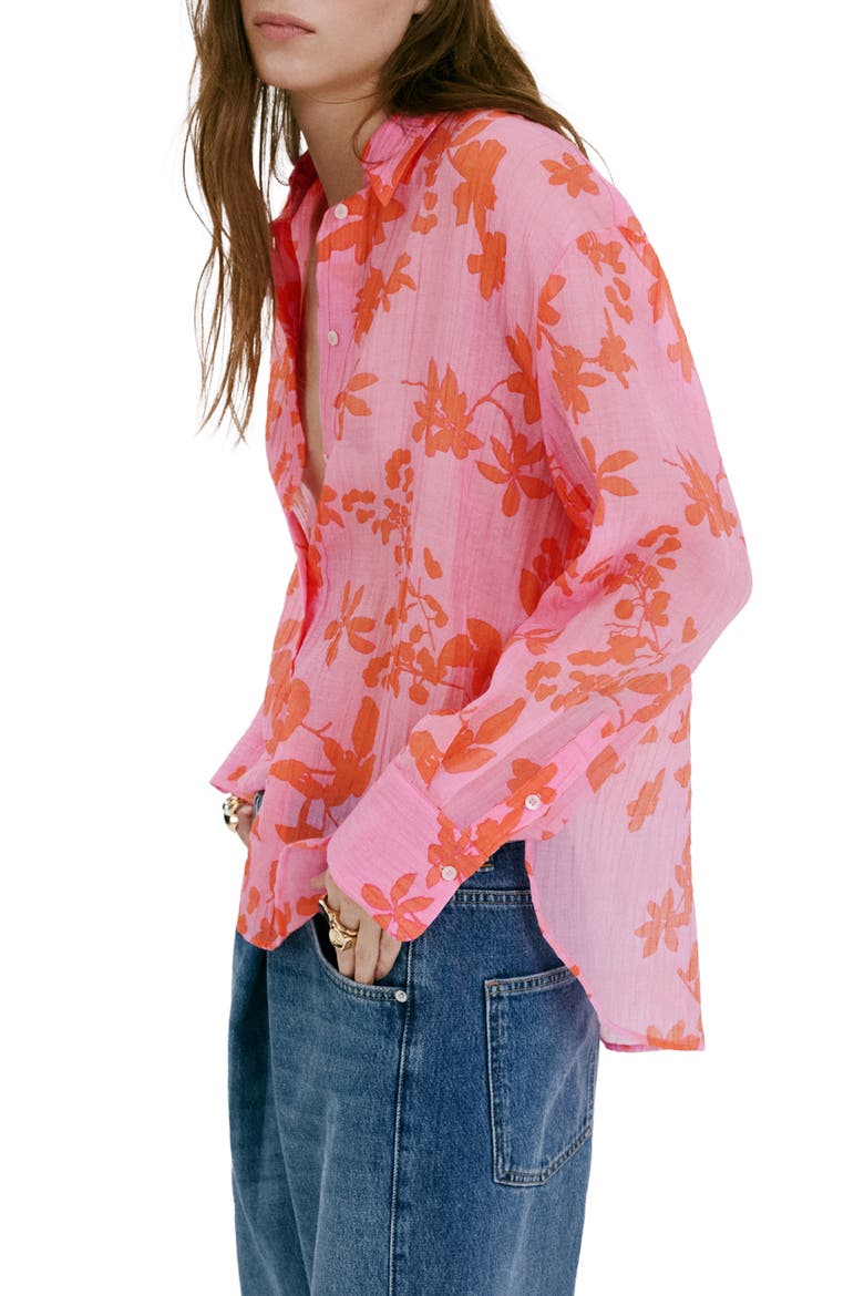 Relaxed Fit Crinkle Button-Up Shirt, Alternate, color, PINK