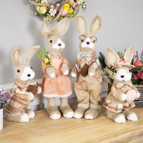 Northlight Rustic Girl Rabbit Easter Figure With Flowers In Beige