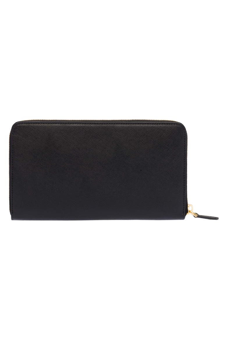 Oro Saffiano Leather Zip Around Wallet, Alternate, color, NERO