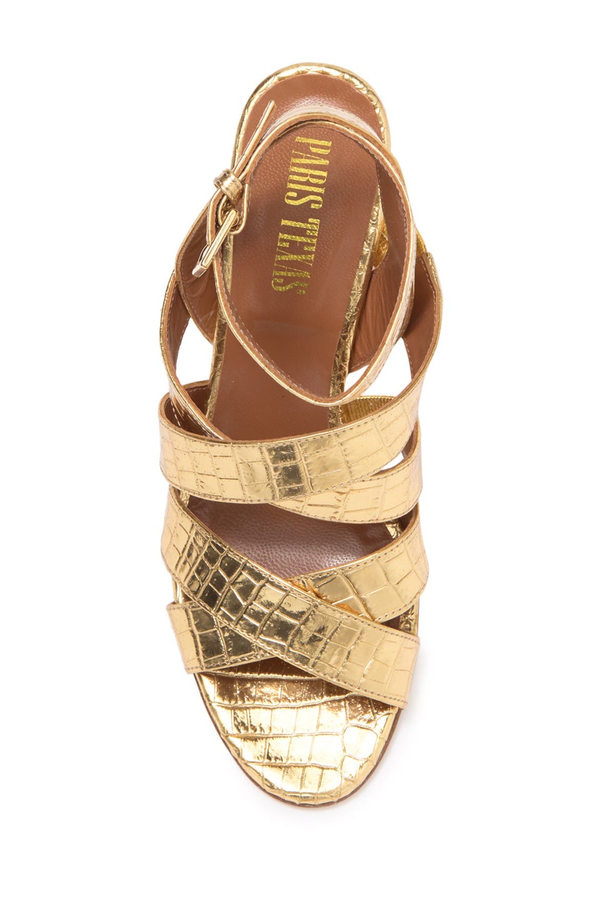 Paris Texas Metallic Croc Embossed Print Strappy Block Heel Sandal, Alternate, color, 