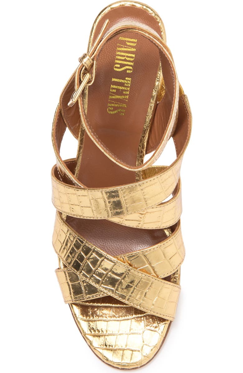 Paris Texas Metallic Croc Embossed Print Strappy Block Heel Sandal, Alternate, color,