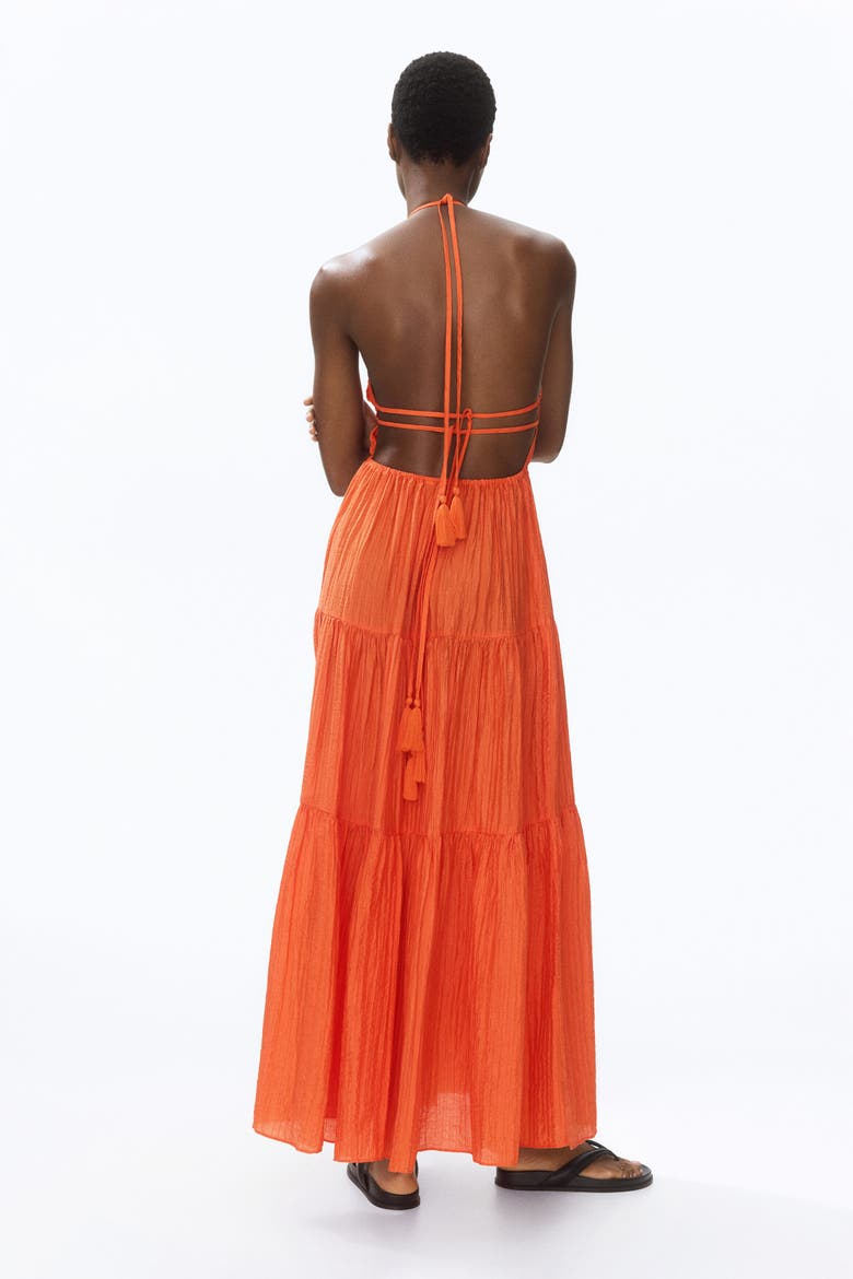 Tiered Halterneck Dress, Alternate, color, Bright orange