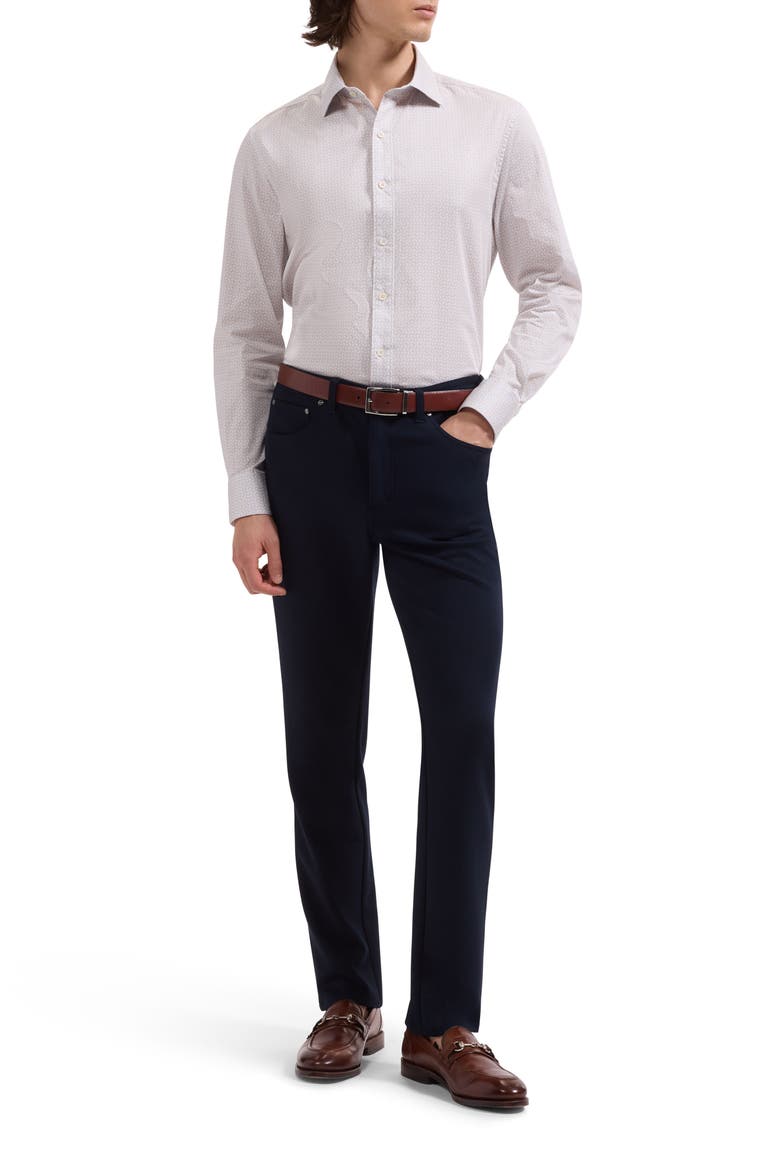 Axel Shaped Fit Geo Print Stretch Cotton Button-Up Shirt, Alternate, color, ALMOND