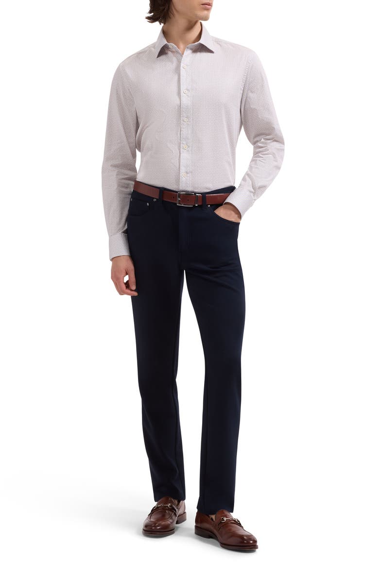 Bugatchi Axel Shaped Fit Geo Print Stretch Cotton Button-Up Shirt, Alternate, color, Almond