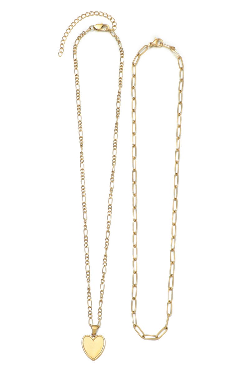 Adornia Set of 2 Oval Link Chain & Heart Pendant Necklaces, Alternate, color, Gold