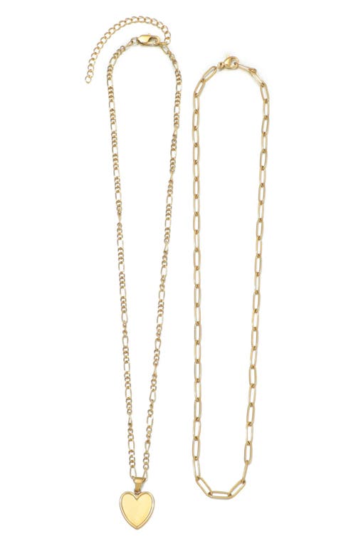 Adornia Set Of 2 Oval Link Chain & Heart Pendant Necklaces In Gold