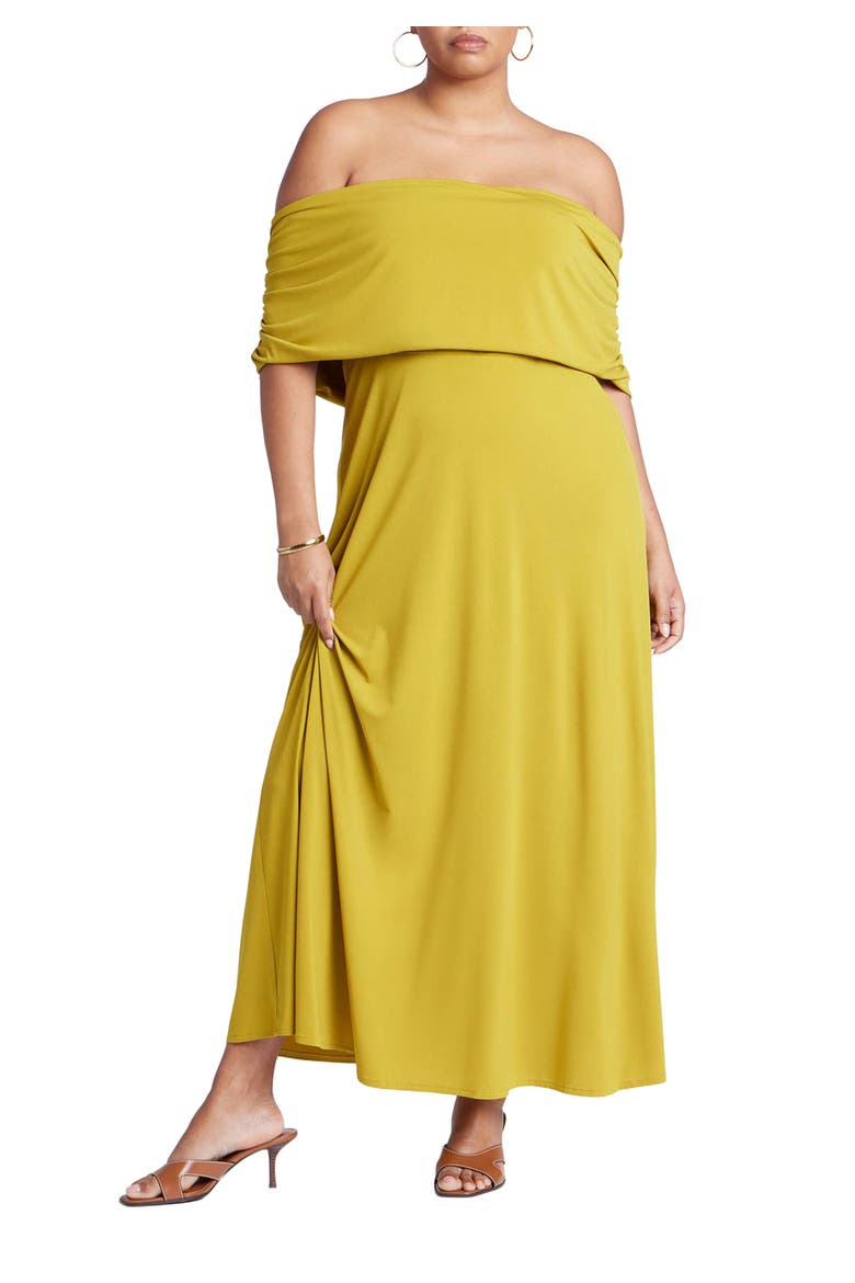Off The Shoulder Knit Maxi Dress, Main, color, AVOCADO OIL