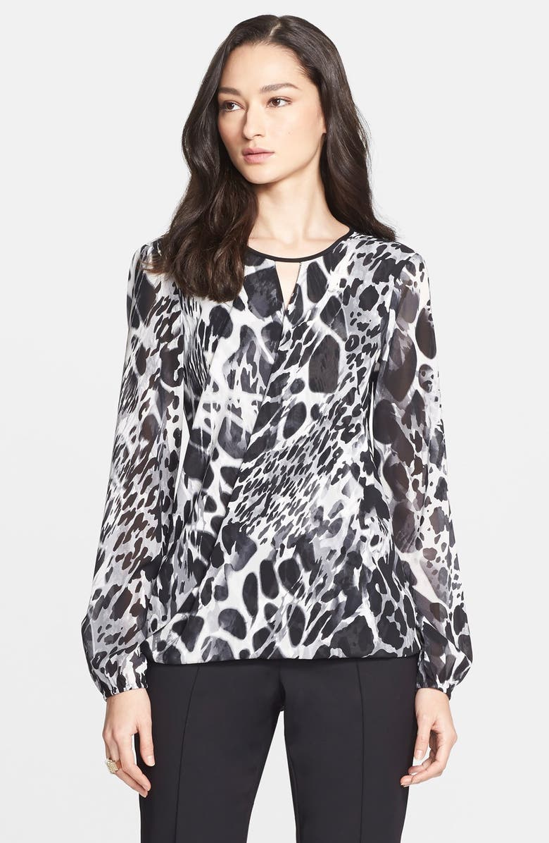 St. John Collection Animal Print Silk Georgette Blouse, Main, color, 
