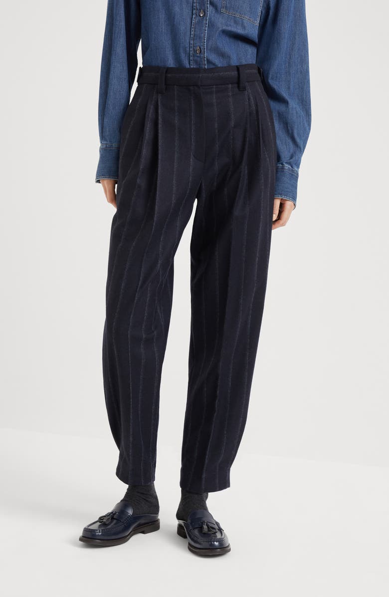 Brunello Cucinelli Techno virgin wool striped flannel sartorial baggy trousers, Alternate, color, 