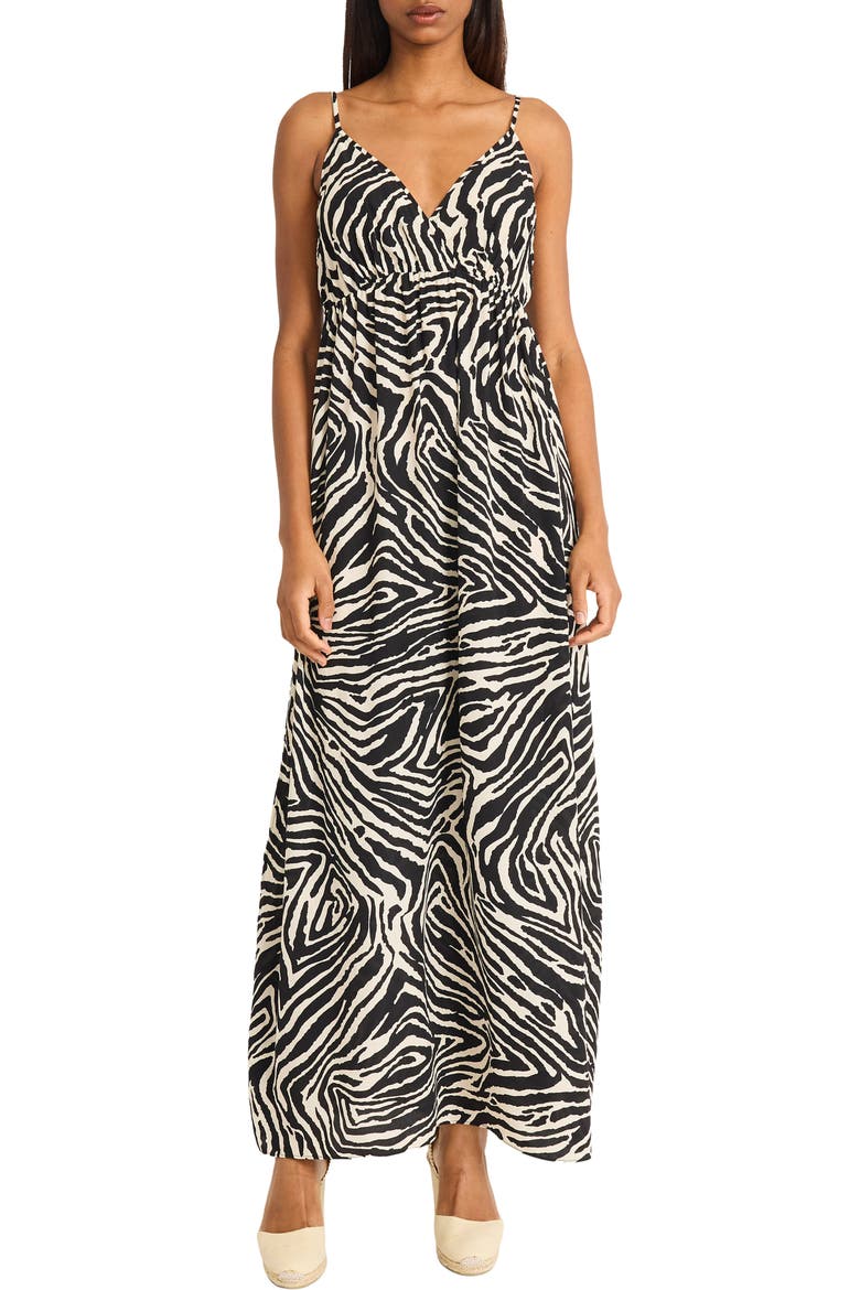 Empire Waist Maxi Dress, Main, color, CREAM/ BLACK