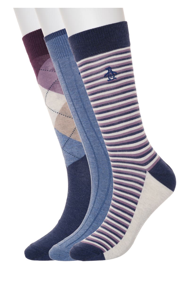 Original Penguin Augustin Stripe 3-Pack Crew Socks, Main, color, Navy