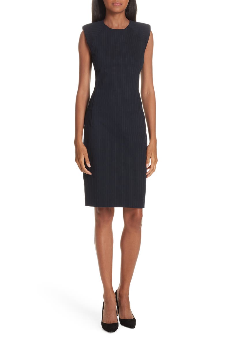 Power Sheath Dress, Main, color, PINSTRIPE