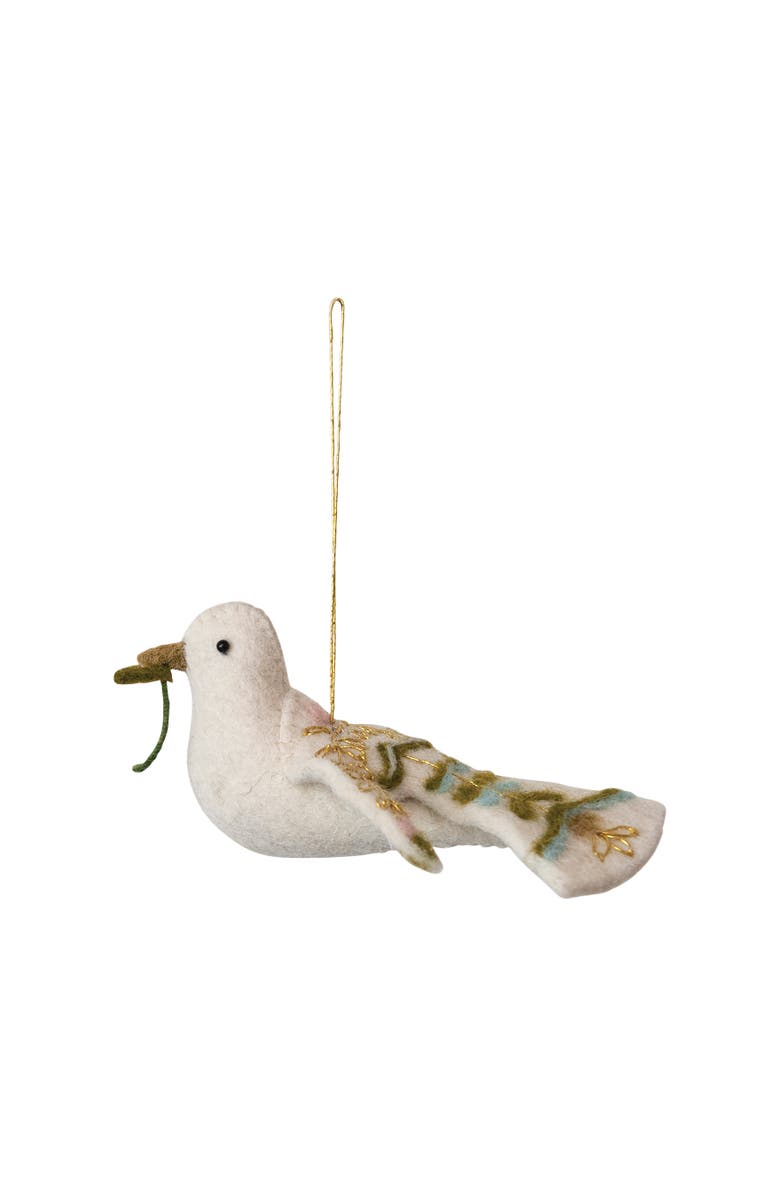 Storied Home Handmade Wool Felt Dove Ornament with Embroidery, Multicolor, Main, color, 
