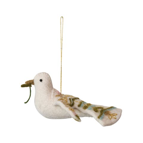 Handmade Wool Felt Dove Ornament with Embroidery, Multicolor