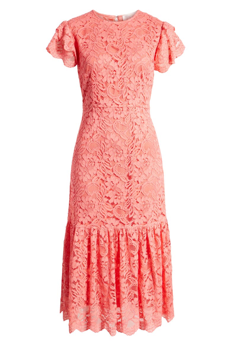 Lace Midi Dress, Alternate, color, PINK STRAWBERRY
