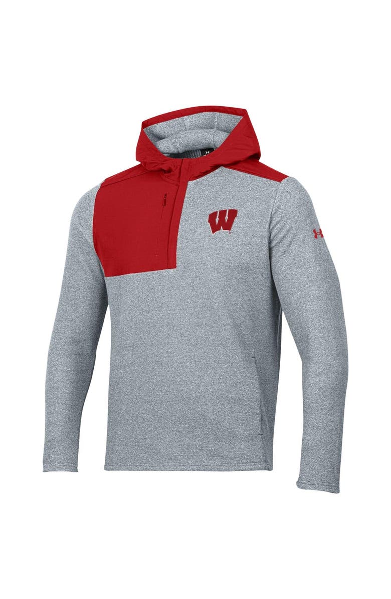 Under Armour Men's Under Armour Gray Wisconsin Badgers Survivor Fleece Hoodie Quarter-Zip Jacket, Alternate, color, Gray