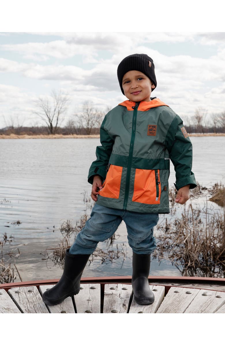 Deux par Deux Mid-Season Jersey Lined Jacket, Alternate, color, Dark Green And Orange