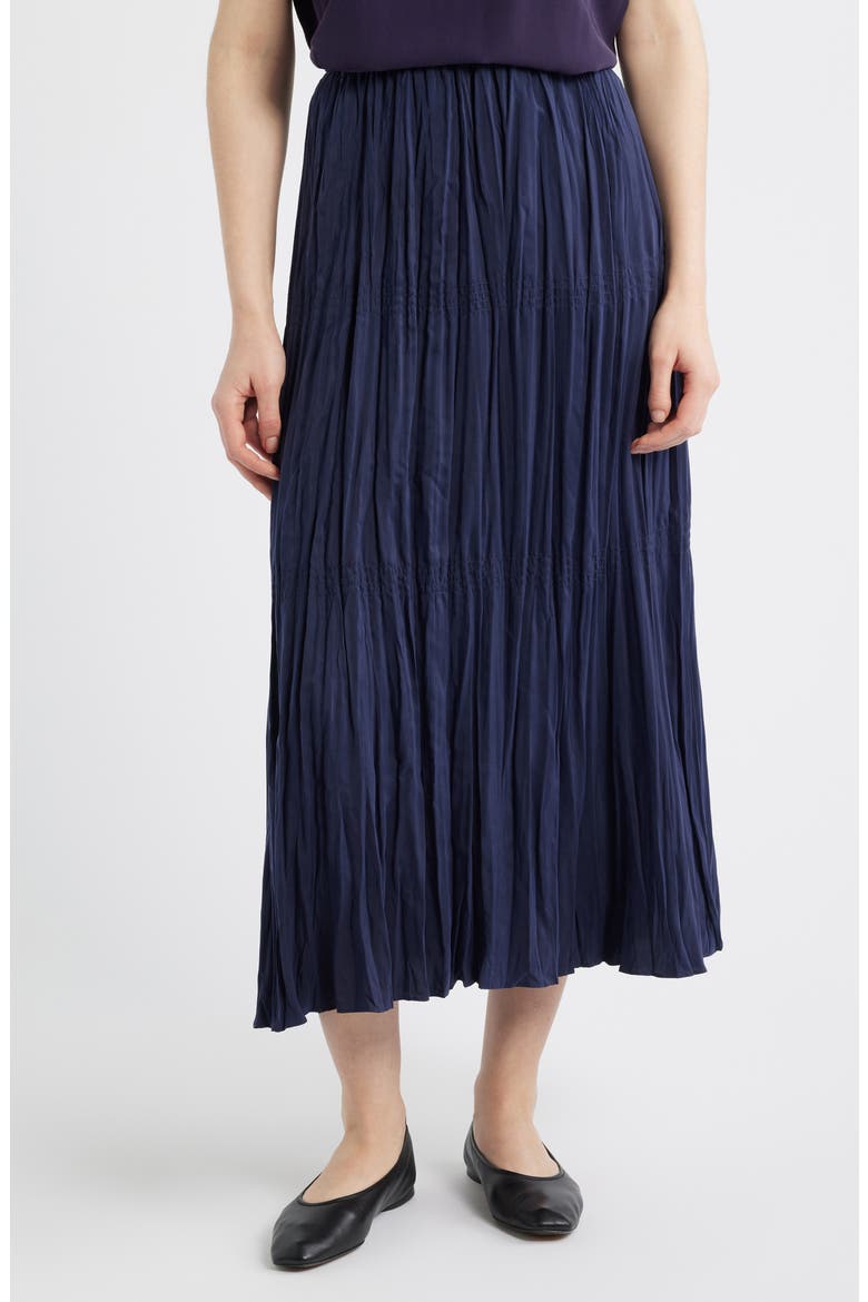 Smocked Silk Midi Skirt, Main, color, INK