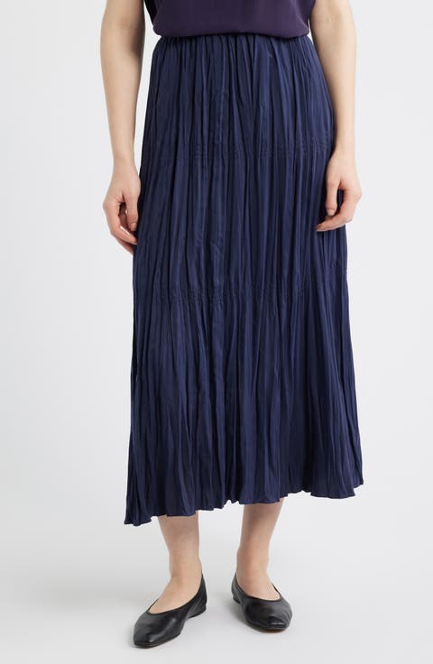 Smocked Silk Midi Skirt
