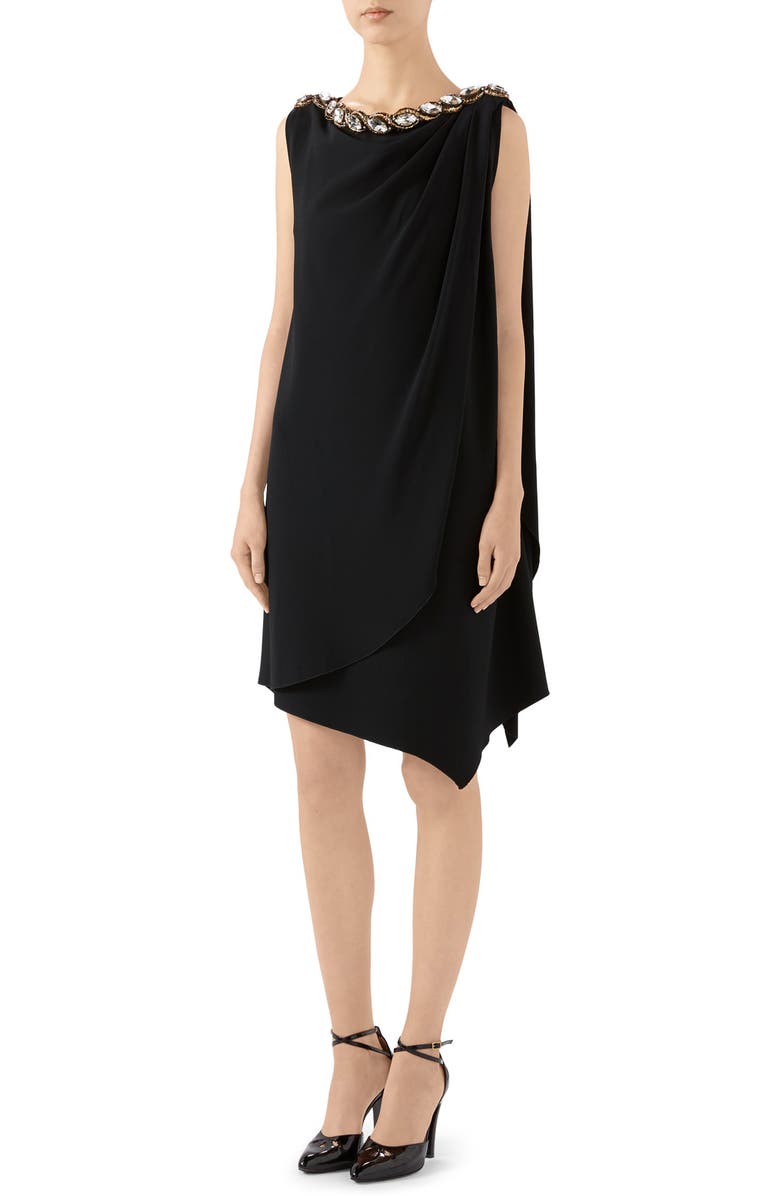 Gucci Crystal Embellished Draped Jersey Shift Dress, Main, color,