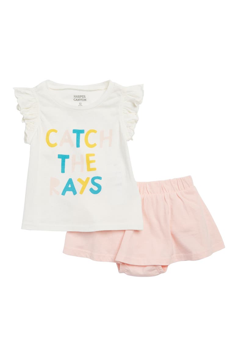 Ruffle Top & Bloomers Set, Main, color, IVORY EGRET CATCH THE RAYS