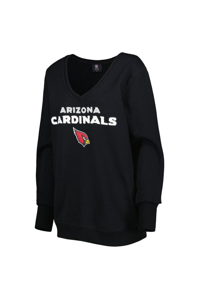 Women's Cuce Black Arizona Cardinals Sequin Logo V-Neck Pullover Sweatshirt, Alternate, color, Black