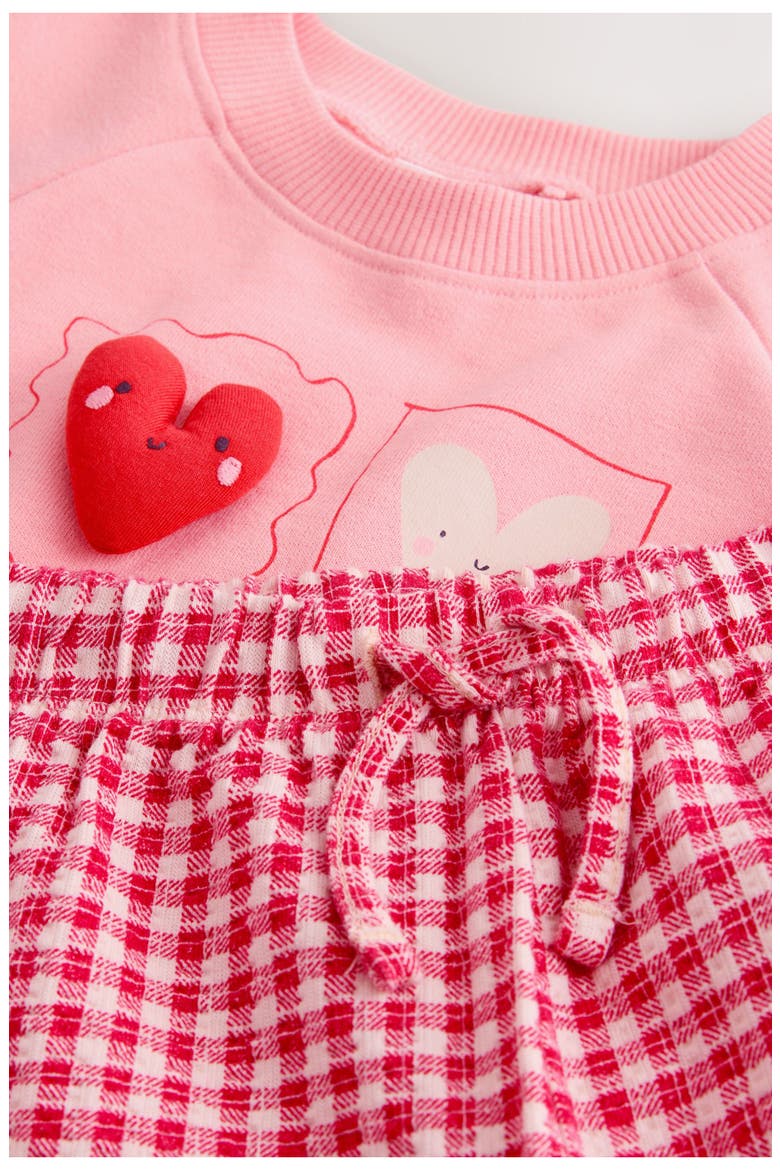 Kids' Appliqué Sweatshirt & Gingham Pants Set, Alternate, color, PINK
