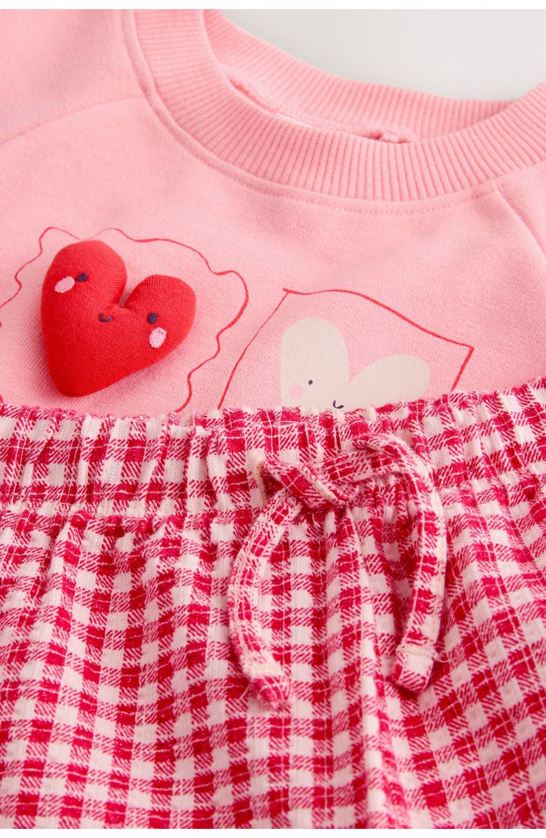 NEXT Kids' Appliqué Sweatshirt & Gingham Pants Set, Alternate, color, Pink