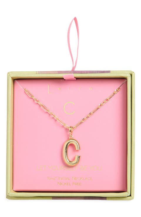 Initial Pendant Paper Clip Chain Necklace