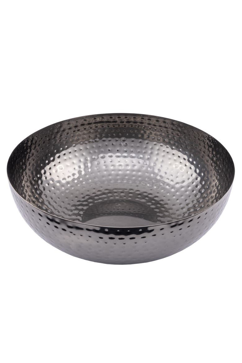 Round Hammered Metal Bowl, Oxidized Silver, Main, color, Silver