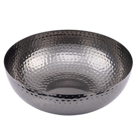 Round Hammered Metal Bowl, Oxidized Silver