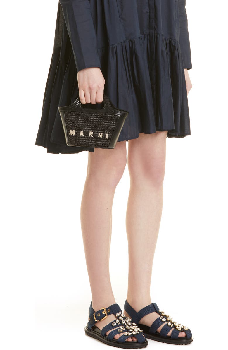 Marni Micro Tropicalia Logo Woven Top Handle Bag, Alternate, color, Black