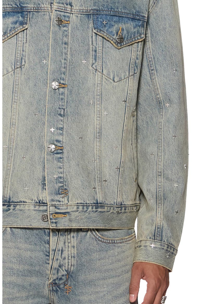 Oh G Stagelight Metallic Denim Trucker Jacket, Alternate, color, DENIM