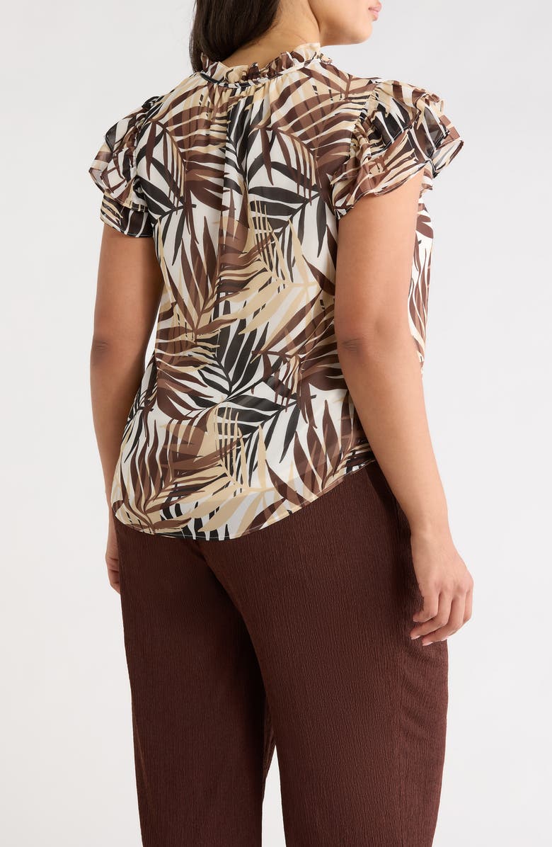 Anne Klein Ruffle Tie Neck Top, Alternate, color, White Dove Multi