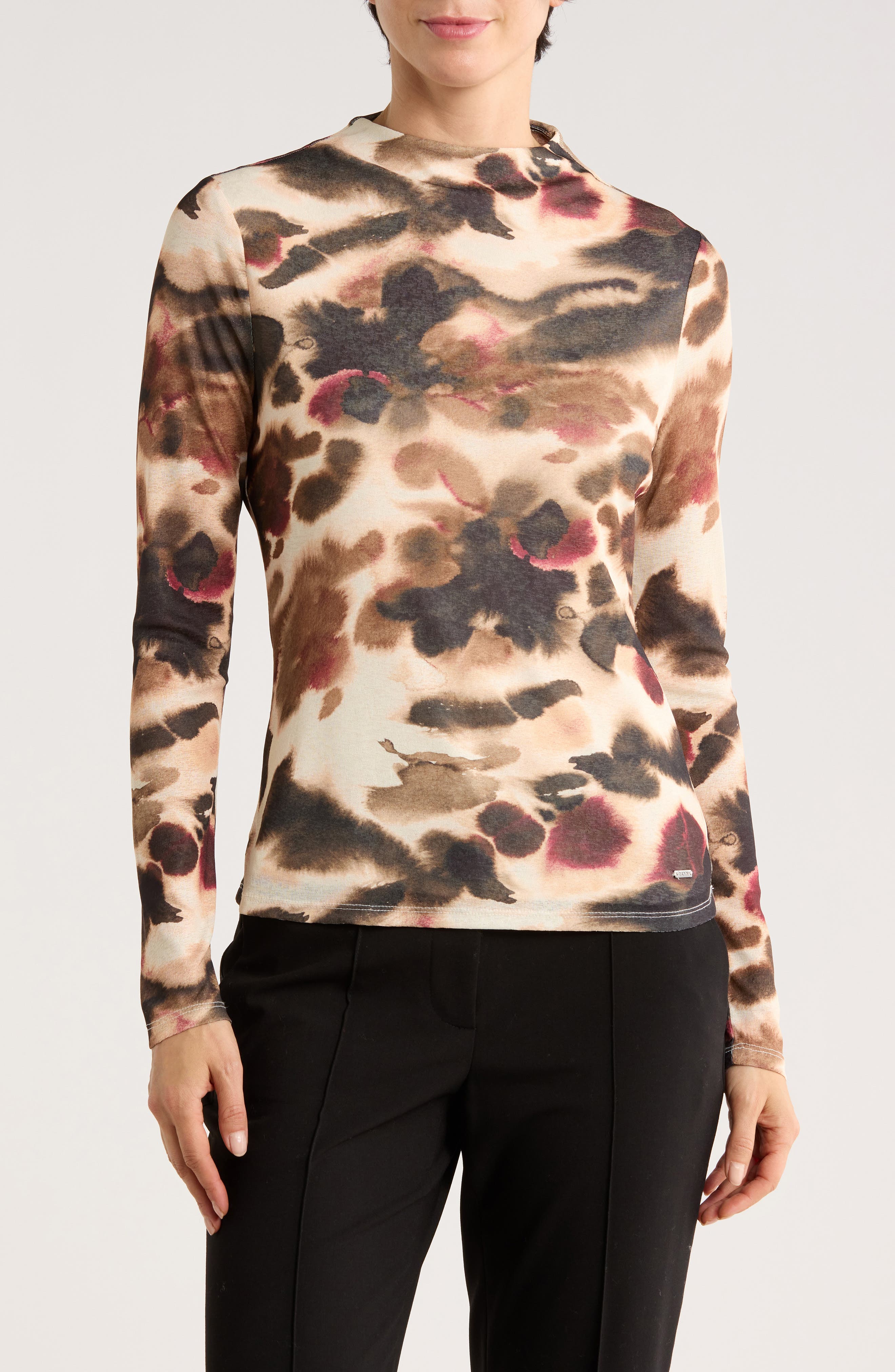 DKNY Long Sleeve Fitted Funnel Neck Top