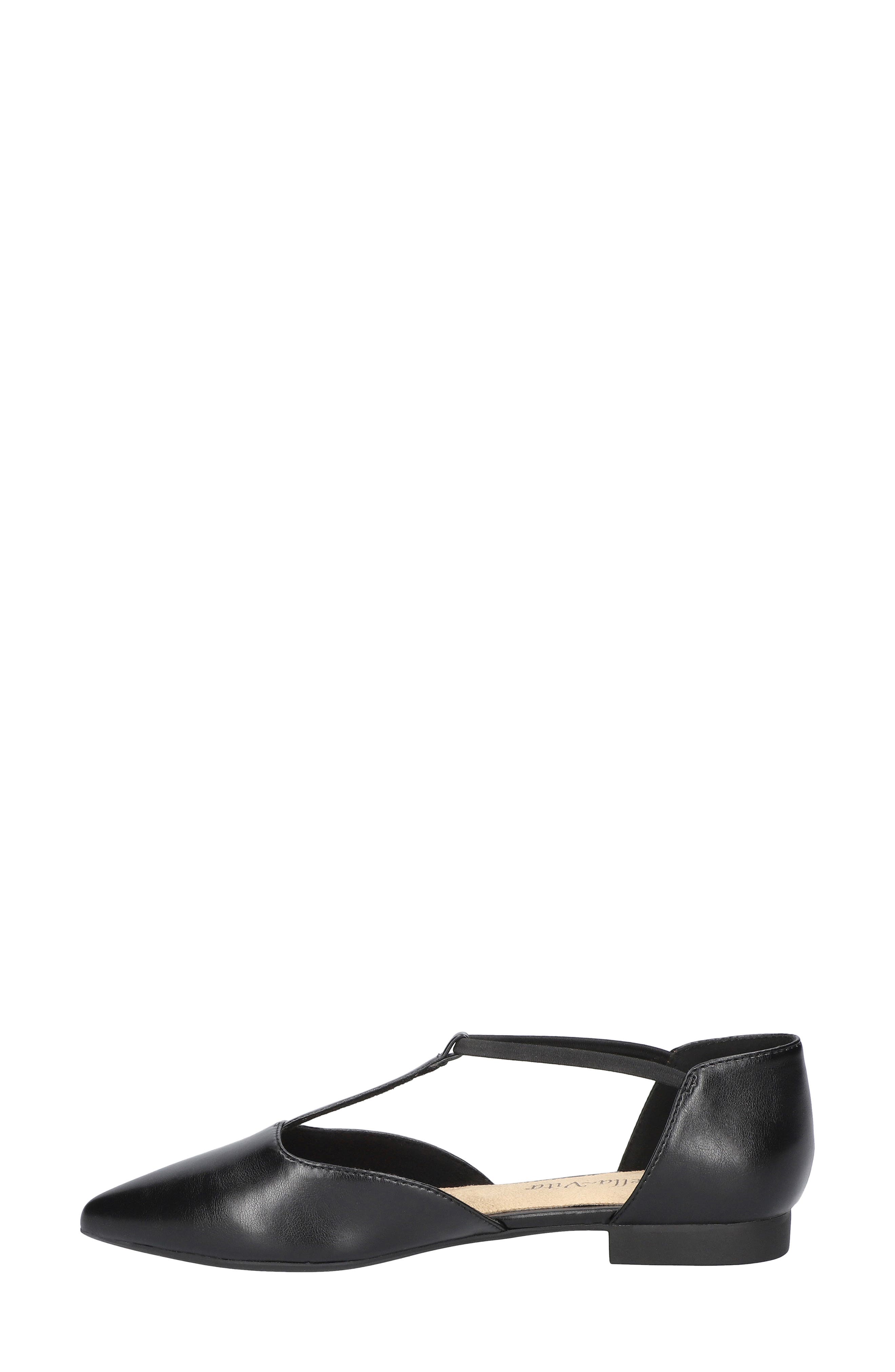 Bella Vita Darby Pointed Toe T-Strap Flat, Alternate, color, Black